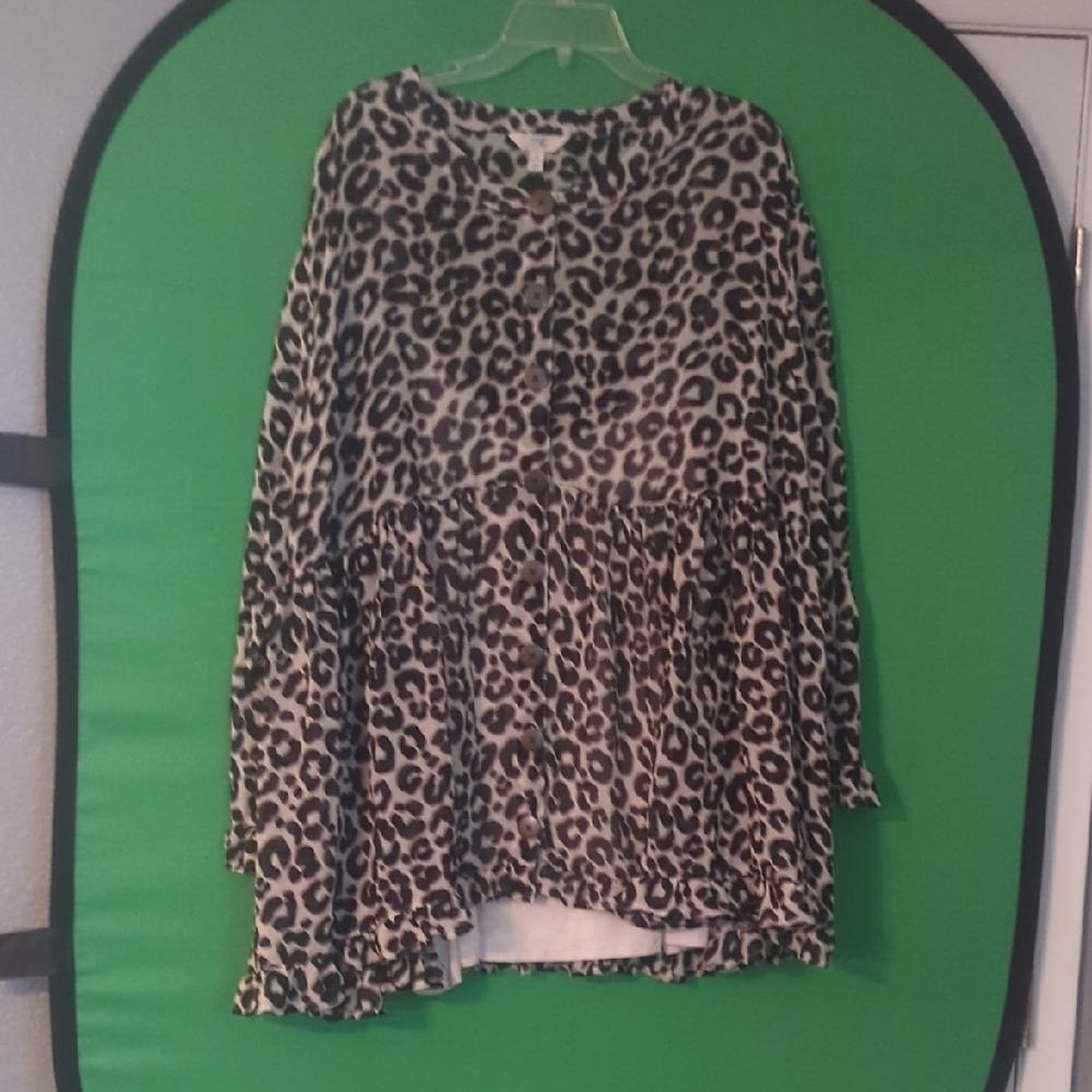 Terra & Sky Animal Print Top with Button Detail